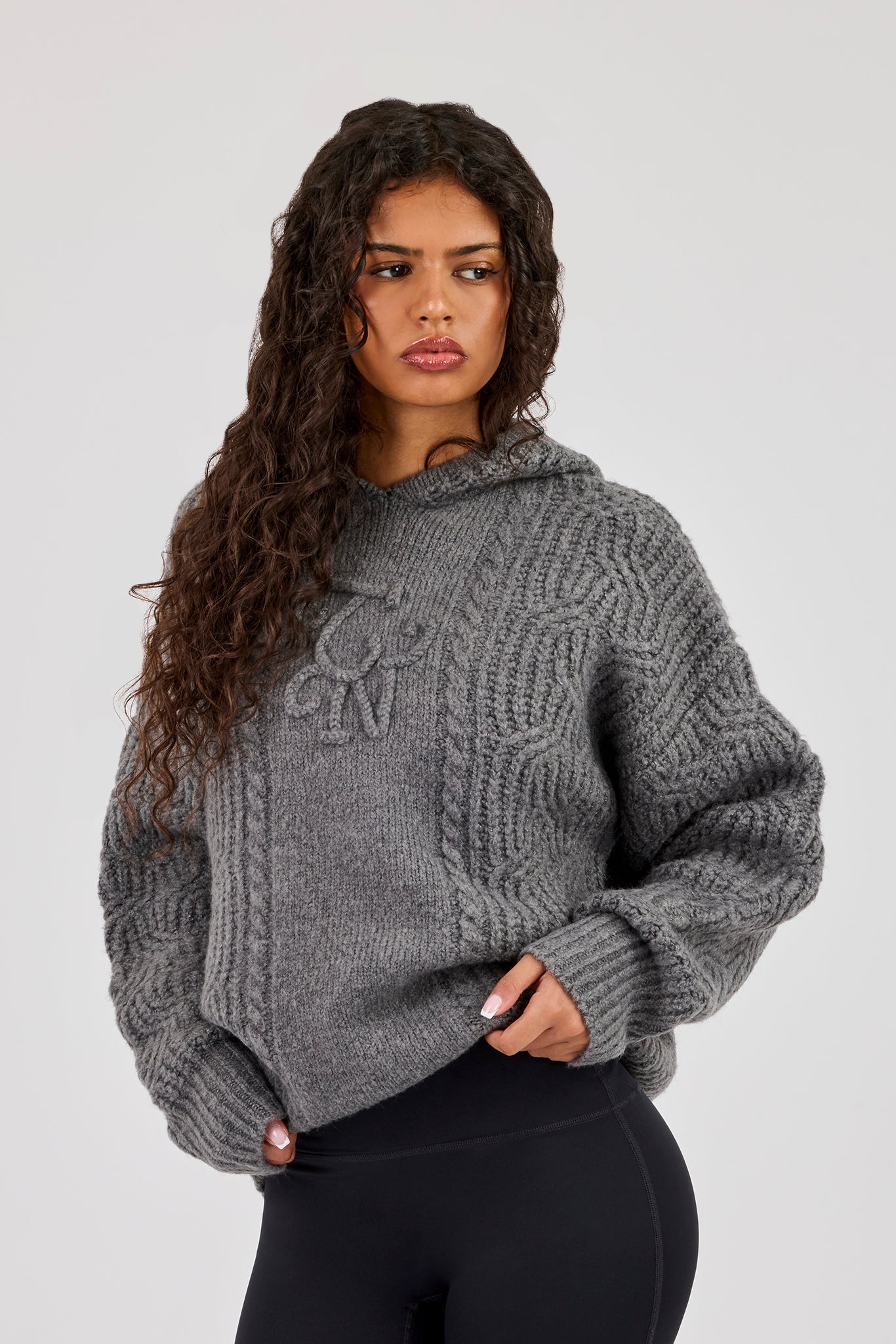 CN Cable Knit Oversized Hoodie - Charcoal